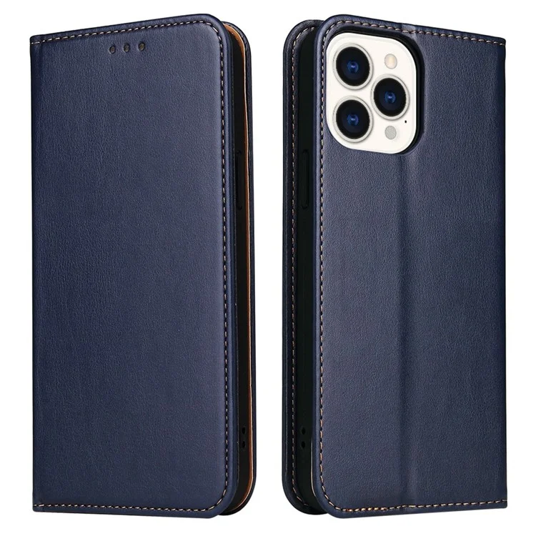 FIERRE SHANN Full Protection Phone Cover for iPhone 14 Pro, Magnetic Closure PU Leather Anti-scratch Phone Wallet Case - Blue