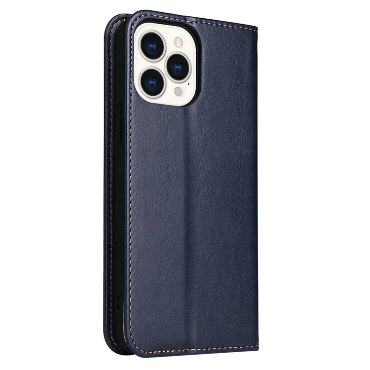 FIERRE SHANN Full Protection Phone Cover for iPhone 14 Pro, Magnetic Closure PU Leather Anti-scratch Phone Wallet Case - Blue