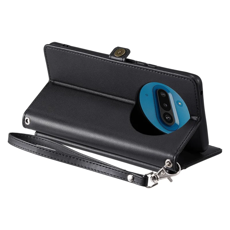 For Nothing Phone (3a) Leather Case with Wrist Strap Wallet Stand Phone Cover - Black