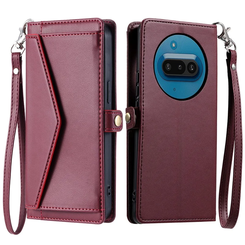 For Nothing Phone (3a) Leather Case with Wrist Strap Wallet Stand Phone Cover - Wine Red