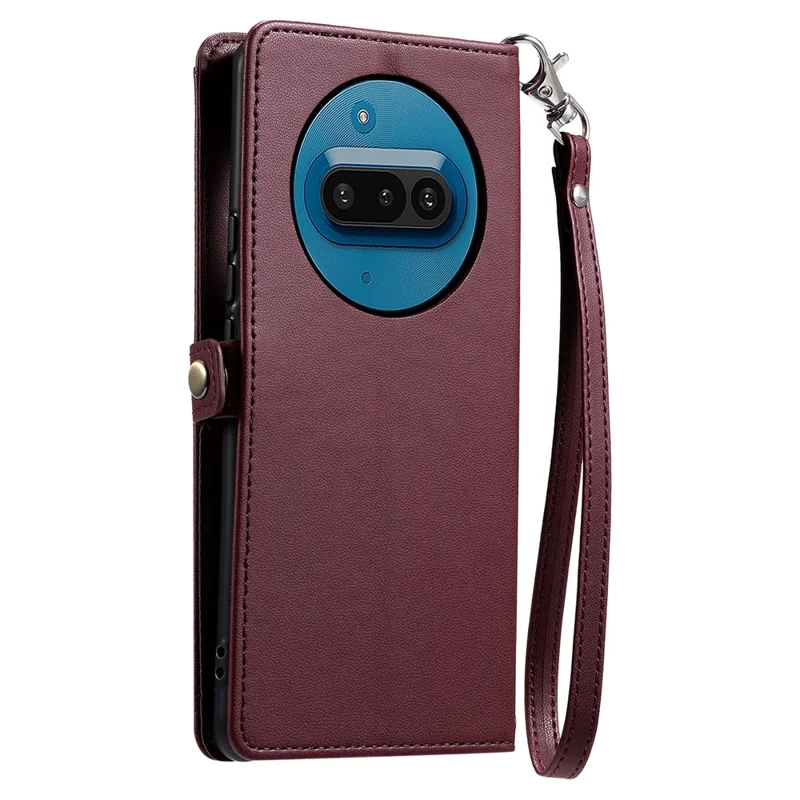 For Nothing Phone (3a) Leather Case with Wrist Strap Wallet Stand Phone Cover - Wine Red