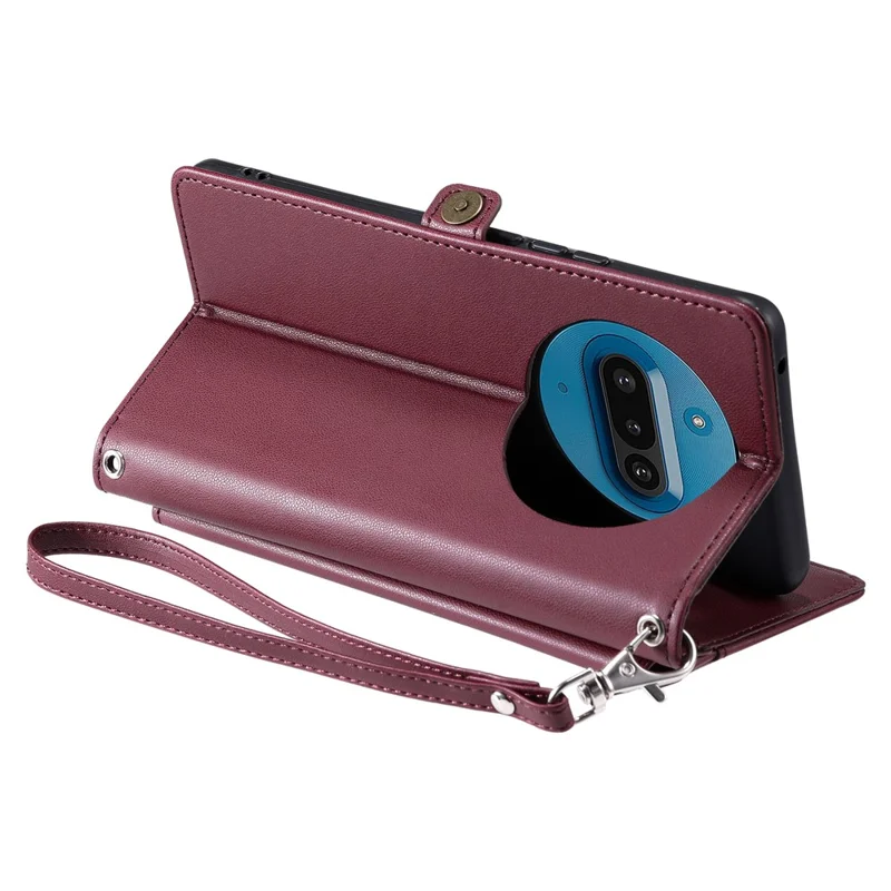 For Nothing Phone (3a) Leather Case with Wrist Strap Wallet Stand Phone Cover - Wine Red