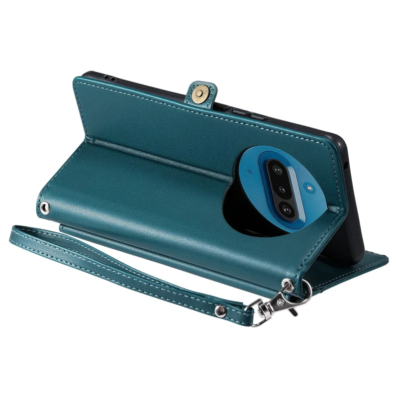 For Nothing Phone (3a) Leather Case with Wrist Strap Wallet Stand Phone Cover - Blackish Green
