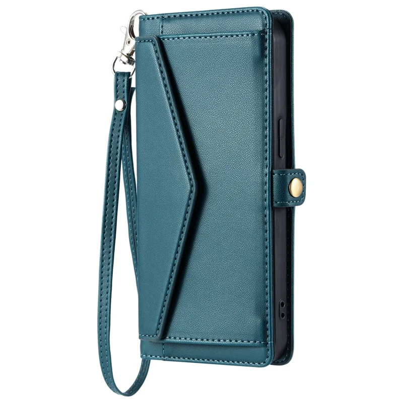 For Nothing Phone (3a) Leather Case with Wrist Strap Wallet Stand Phone Cover - Blackish Green