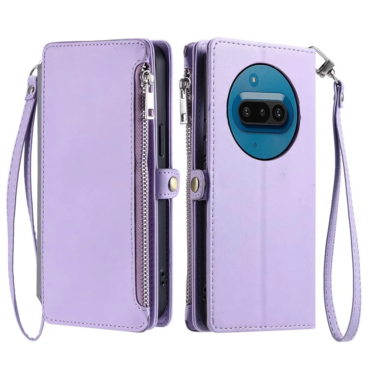 For Nothing Phone (3a) Case TPU + PU Leather Wallet Phone Cover with Wrist Strap - Purple