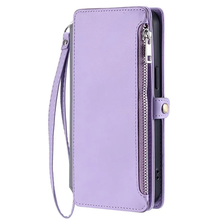 For Nothing Phone (3a) Case TPU + PU Leather Wallet Phone Cover with Wrist Strap - Purple