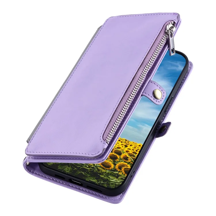 For Nothing Phone (3a) Case TPU + PU Leather Wallet Phone Cover with Wrist Strap - Purple