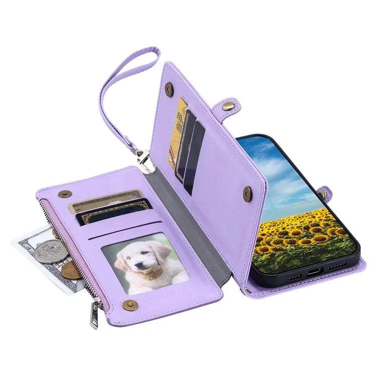 For Nothing Phone (3a) Case TPU + PU Leather Wallet Phone Cover with Wrist Strap - Purple