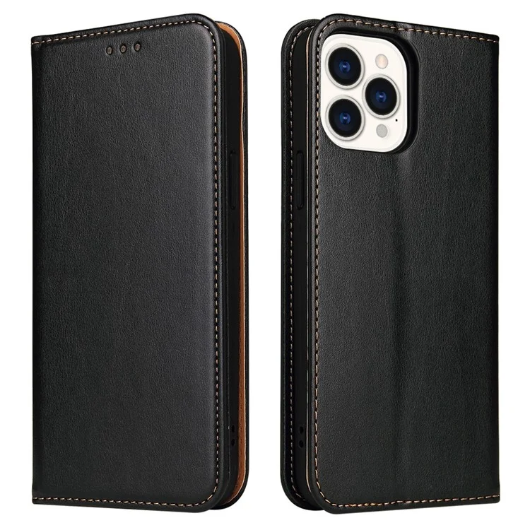 Fierre Shann Per Iphone 14 Pro Max Cellulare Custodia Per Cellulare Stand Auto-assorbito Della Chiusura Magnetica Flip Wallet Cover PU Leather Telefon Shell - Nero