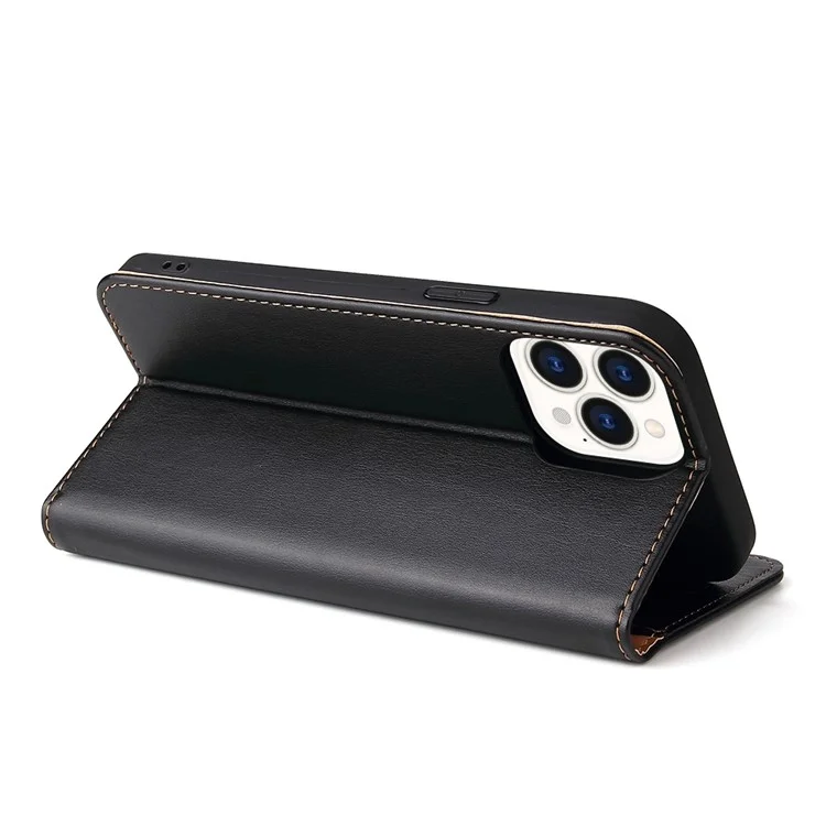 Fierre Shann Per Iphone 14 Pro Max Cellulare Custodia Per Cellulare Stand Auto-assorbito Della Chiusura Magnetica Flip Wallet Cover PU Leather Telefon Shell - Nero