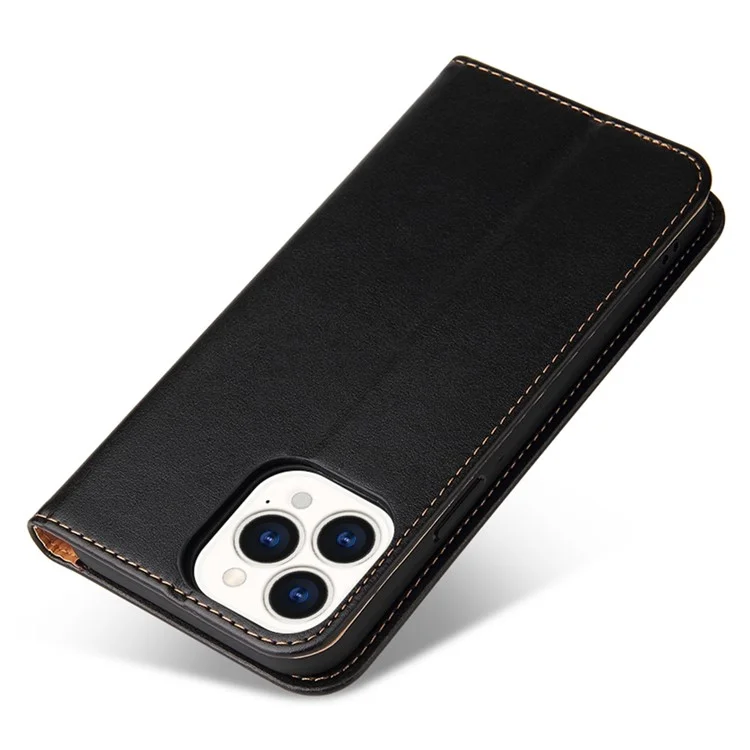 Fierre Shann Per Iphone 14 Pro Max Cellulare Custodia Per Cellulare Stand Auto-assorbito Della Chiusura Magnetica Flip Wallet Cover PU Leather Telefon Shell - Nero