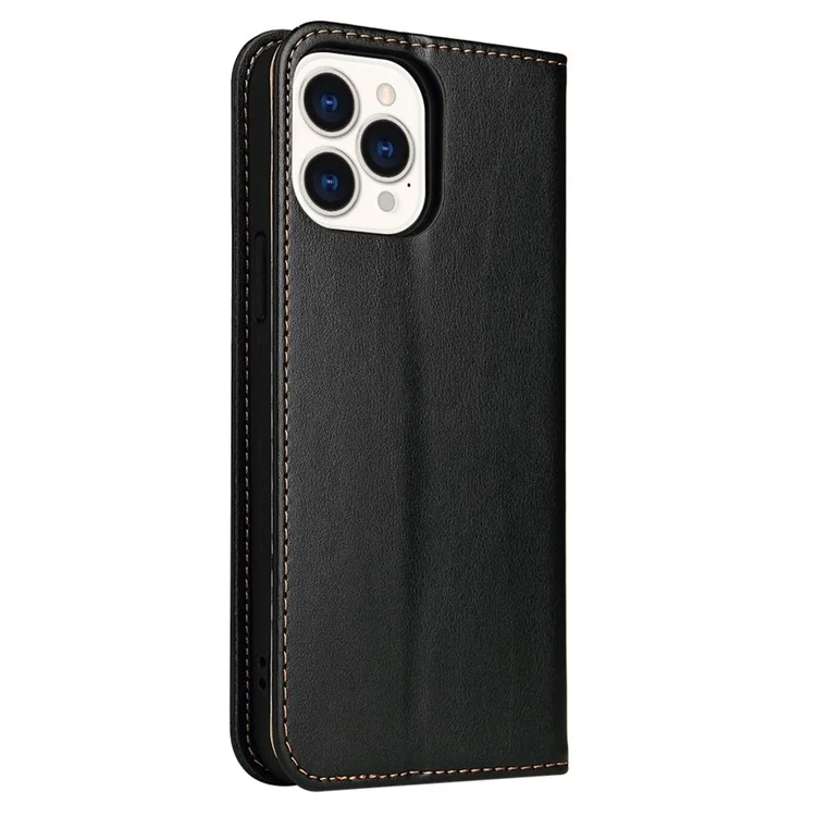 Fierre Shann Per Iphone 14 Pro Max Cellulare Custodia Per Cellulare Stand Auto-assorbito Della Chiusura Magnetica Flip Wallet Cover PU Leather Telefon Shell - Nero