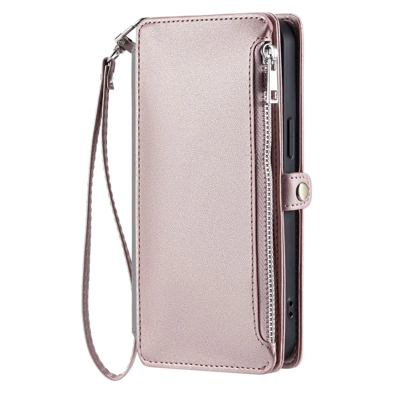 For Nothing Phone (3a) Pro Case TPU + PU Leather Wallet Phone Cover with Wrist Strap - Rose Gold