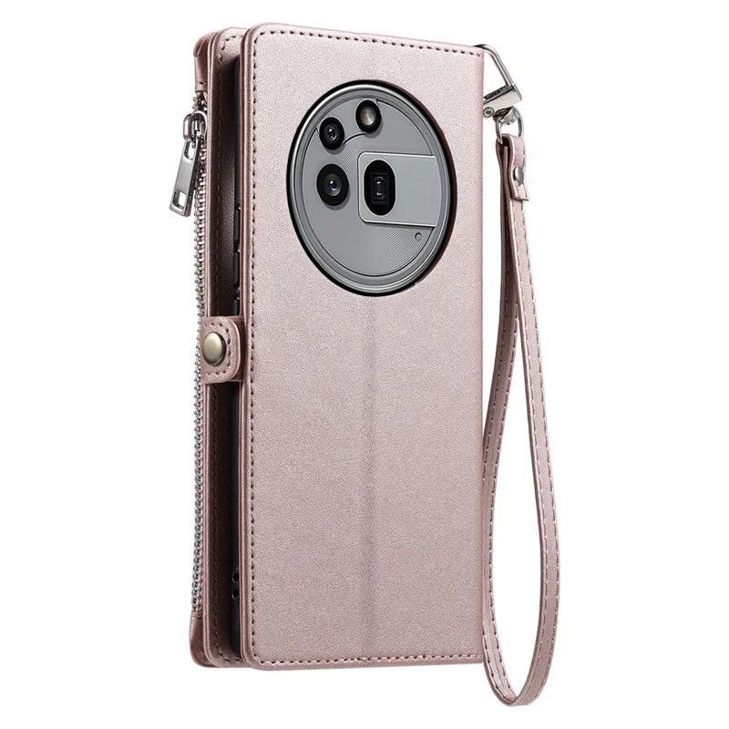 For Nothing Phone (3a) Pro Case TPU + PU Leather Wallet Phone Cover with Wrist Strap - Rose Gold