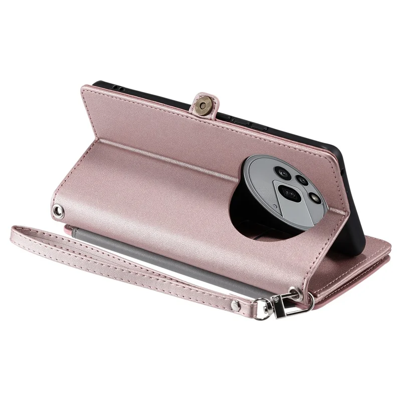 For Nothing Phone (3a) Pro Case TPU + PU Leather Wallet Phone Cover with Wrist Strap - Rose Gold