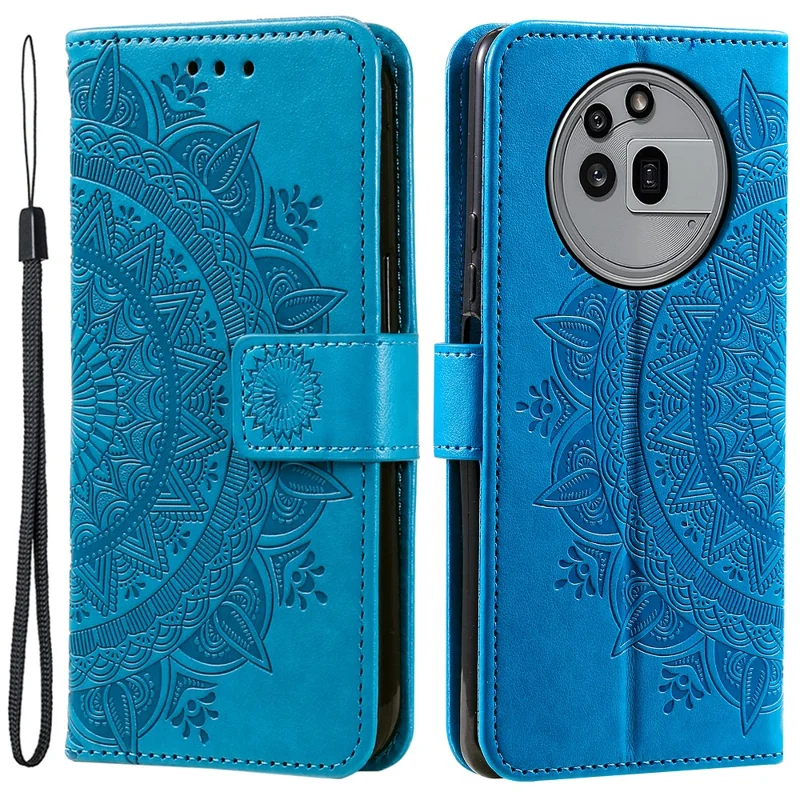 For Nothing Phone (3a) Pro Stand Case Imprinted Totem PU Leather Wallet Phone Cover - Blue