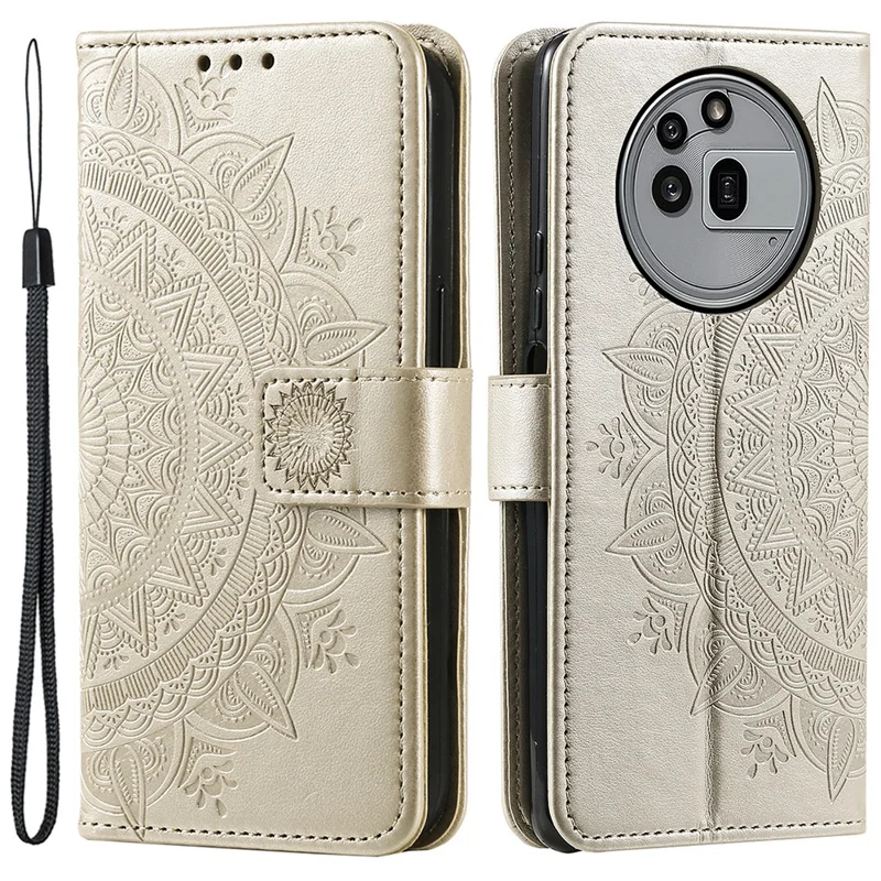 For Nothing Phone (3a) Pro Stand Case Imprinted Totem PU Leather Wallet Phone Cover - Gold