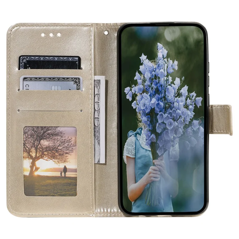 For Nothing Phone (3a) Pro Stand Case Imprinted Totem PU Leather Wallet Phone Cover - Gold