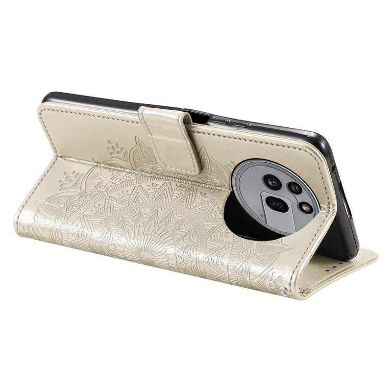 For Nothing Phone (3a) Pro Stand Case Imprinted Totem PU Leather Wallet Phone Cover - Gold