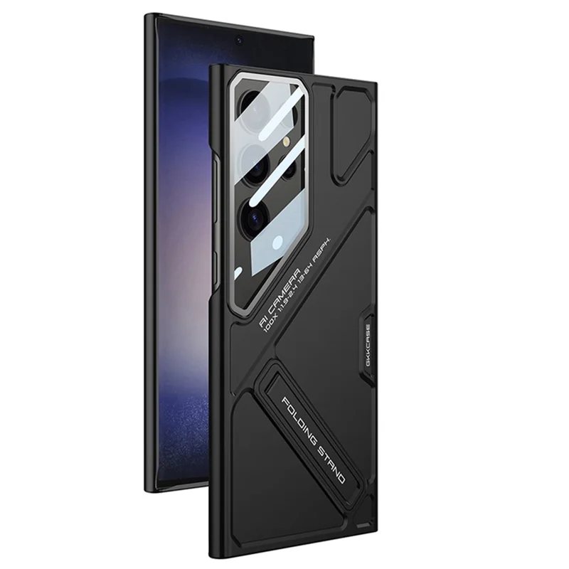 GKK For Samsung Galaxy S23 Ultra Case Mecha Style Shockproof Hard PC Phone Cover with Kickstand - Grey