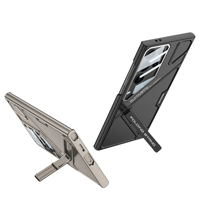 GKK For Samsung Galaxy S23 Ultra Case Mecha Style Shockproof Hard PC Phone Cover with Kickstand - Grey