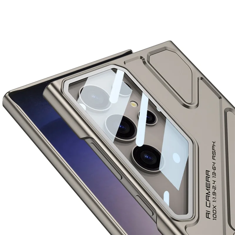 GKK For Samsung Galaxy S23 Ultra Case Mecha Style Shockproof Hard PC Phone Cover with Kickstand - Grey