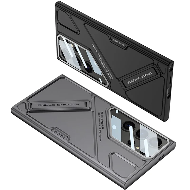 GKK For Samsung Galaxy S23 Ultra Case Mecha Style Shockproof Hard PC Phone Cover with Kickstand - Grey