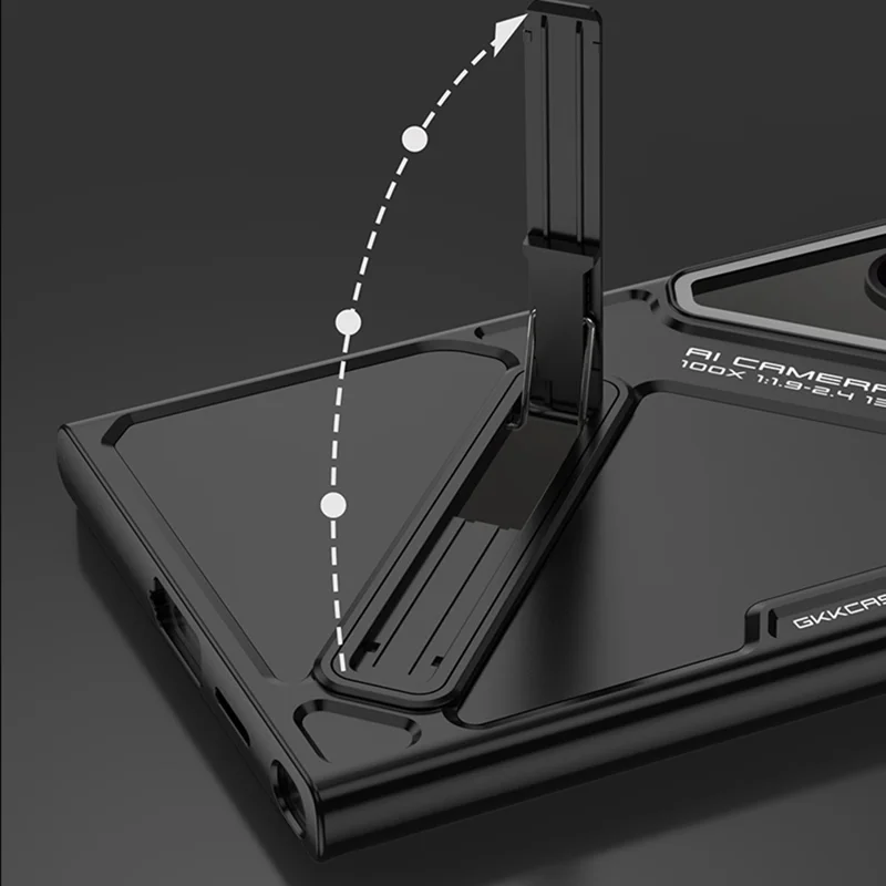 GKK For Samsung Galaxy S23 Ultra Case Mecha Style Shockproof Hard PC Phone Cover with Kickstand - Grey