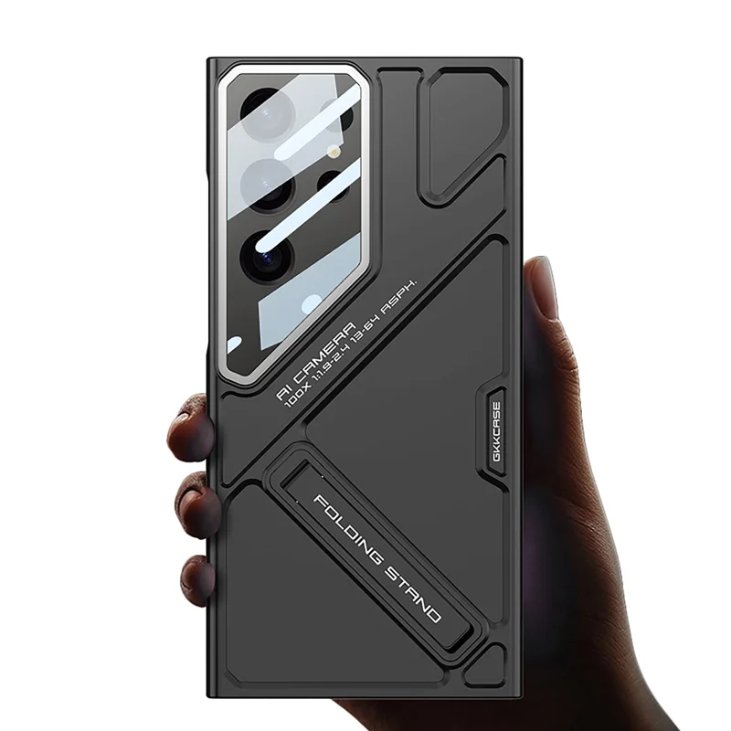 GKK For Samsung Galaxy S23 Ultra Case Mecha Style Shockproof Hard PC Phone Cover with Kickstand - Grey