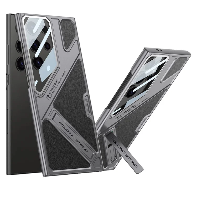 GKK For Samsung Galaxy S25 Ultra Case Shockproof PC + PU Phone Cover with Kickstand Mecha Style - Black  /  Grey