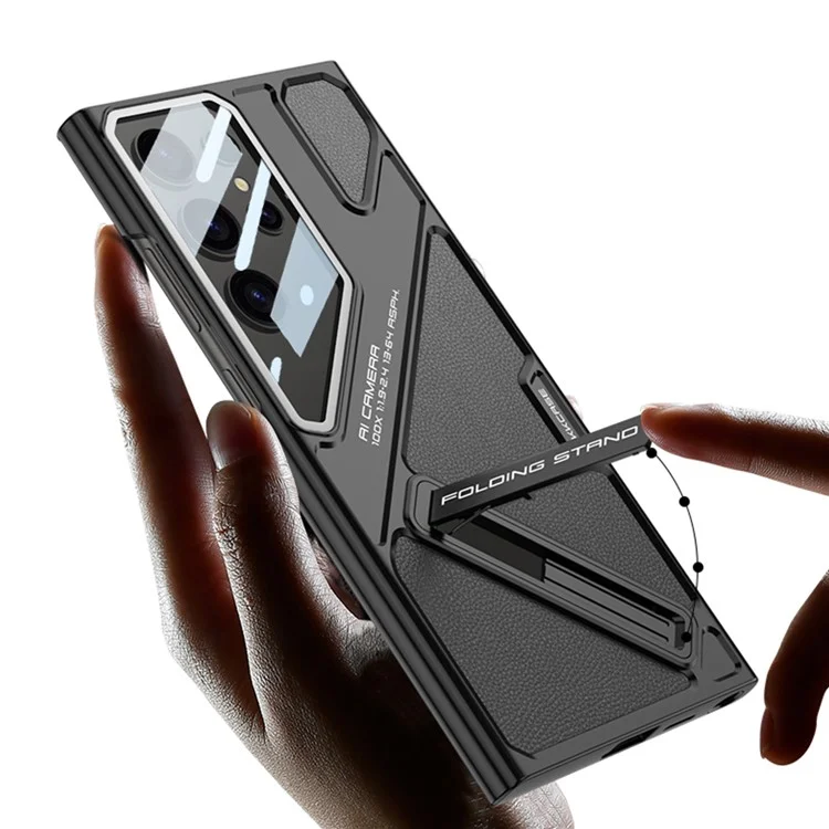 GKK For Samsung Galaxy S25 Ultra Case Shockproof PC + PU Phone Cover with Kickstand Mecha Style - Black  /  Grey