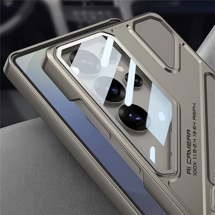 GKK For Samsung Galaxy S25 Ultra Case Shockproof PC + PU Phone Cover with Kickstand Mecha Style - Black  /  Grey