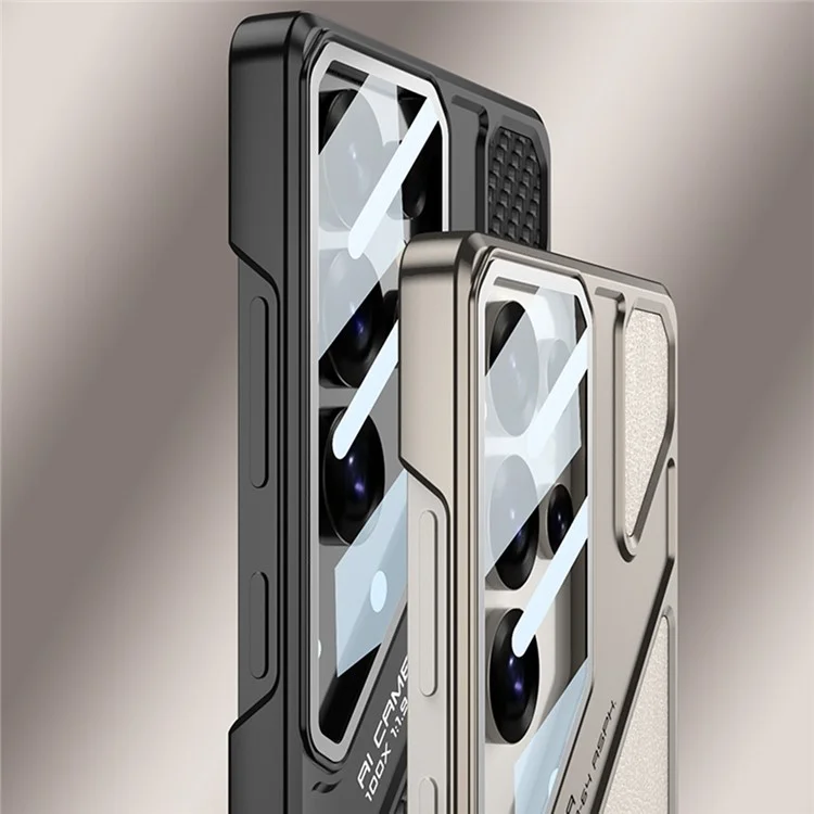 GKK For Samsung Galaxy S25 Ultra Case Shockproof PC + PU Phone Cover with Kickstand Mecha Style - Black  /  Grey