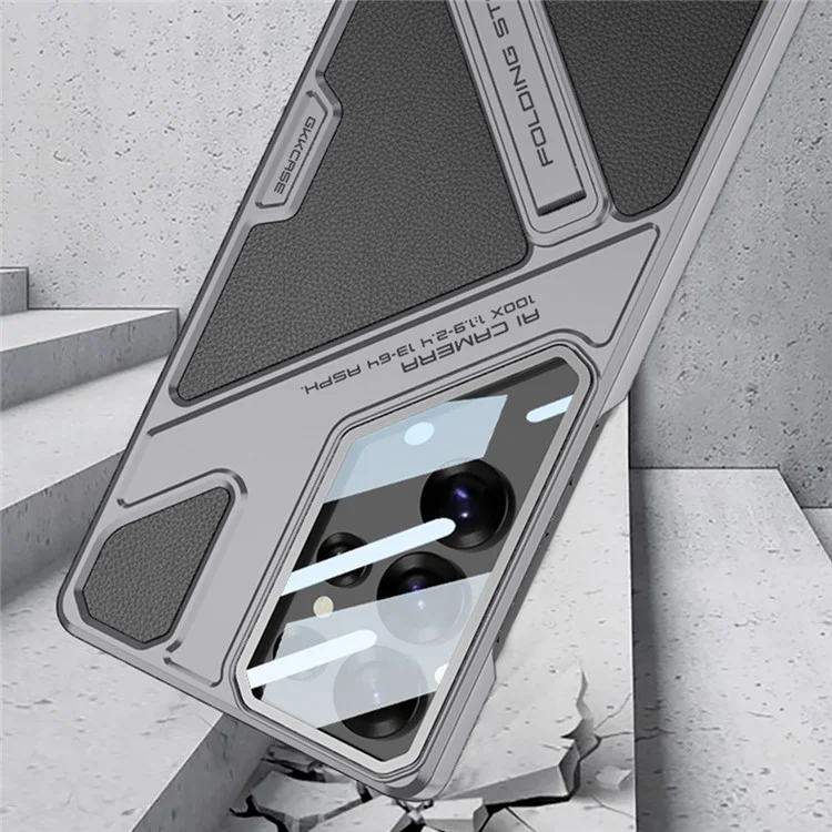GKK For Samsung Galaxy S25 Ultra Case Shockproof PC + PU Phone Cover with Kickstand Mecha Style - Black  /  Grey