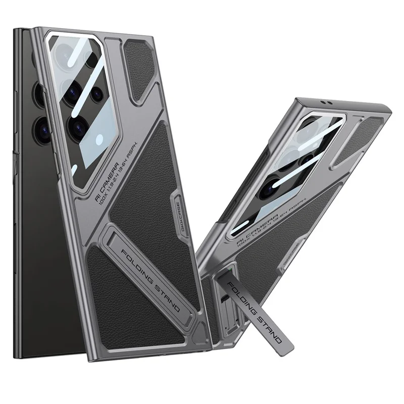 GKK For Samsung Galaxy S24 Ultra Case Shockproof PC + PU Phone Cover with Kickstand Mecha Style - Black  /  Grey