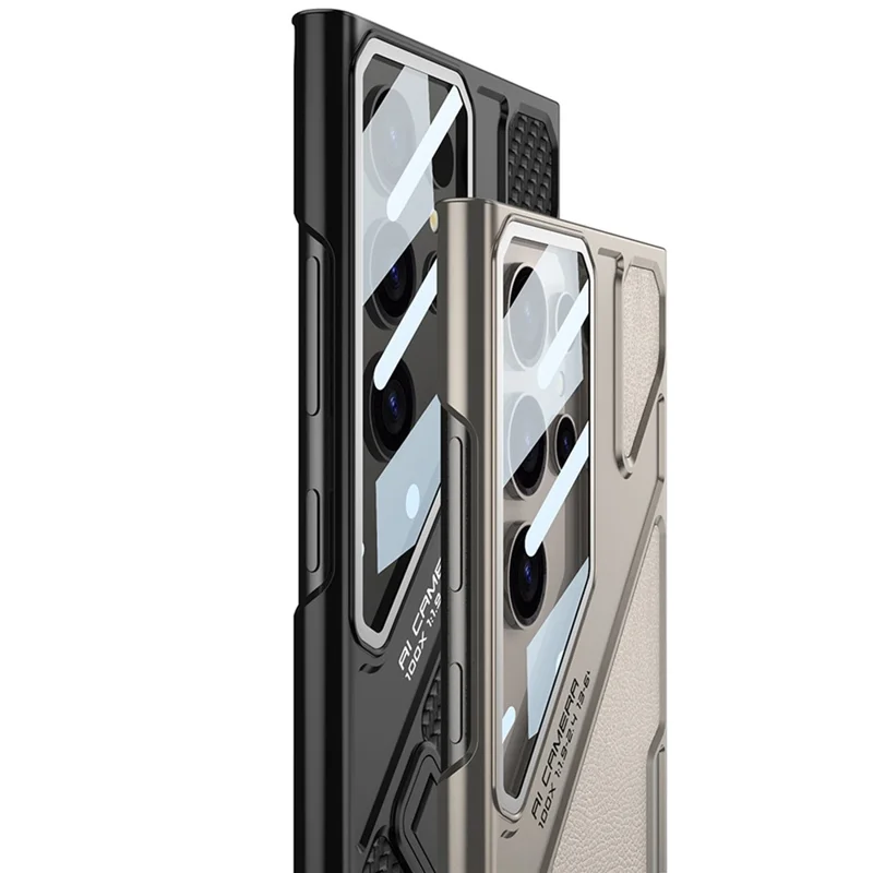 GKK For Samsung Galaxy S23 Ultra Case Shockproof PC + PU Phone Cover with Kickstand Mecha Style - Black