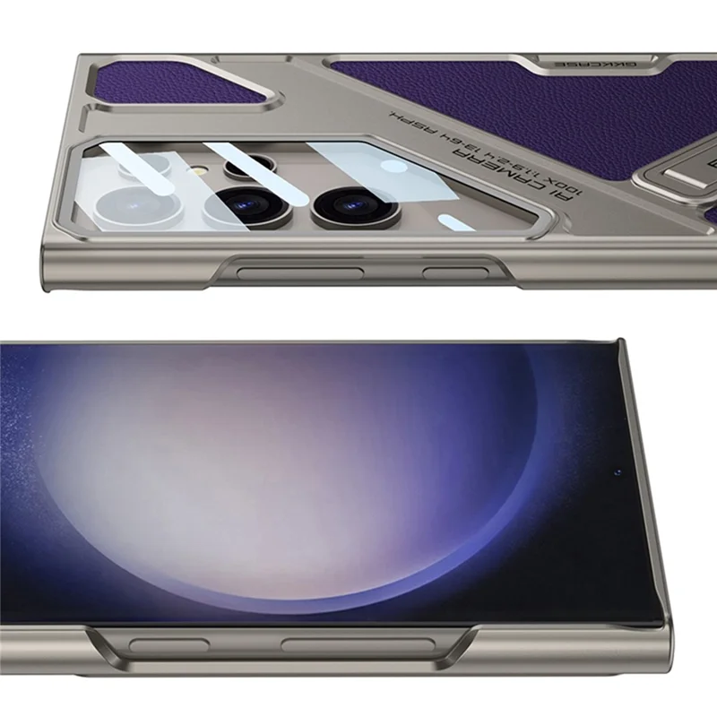 GKK For Samsung Galaxy S23 Ultra Case Shockproof PC + PU Phone Cover with Kickstand Mecha Style - Black