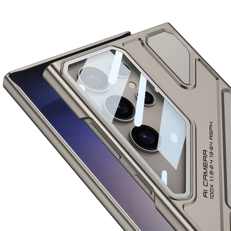 GKK For Samsung Galaxy S23 Ultra Case Shockproof PC + PU Phone Cover with Kickstand Mecha Style - Black