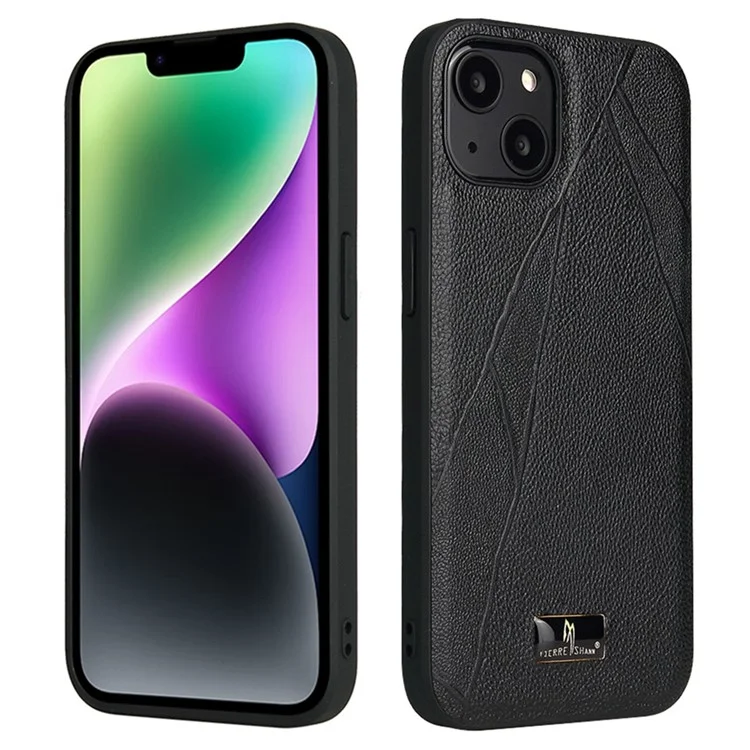 Fierre Shann Для Iphone 14 Antiscratch Ultra Slim Slim Phone Аппаратное Оборудование Декор PU - Полосатый Литчи Рисунок