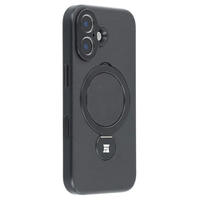 For iPhone 16 Case Kickstand TPU PC Leather Phone Back Cover with AI Button - Black