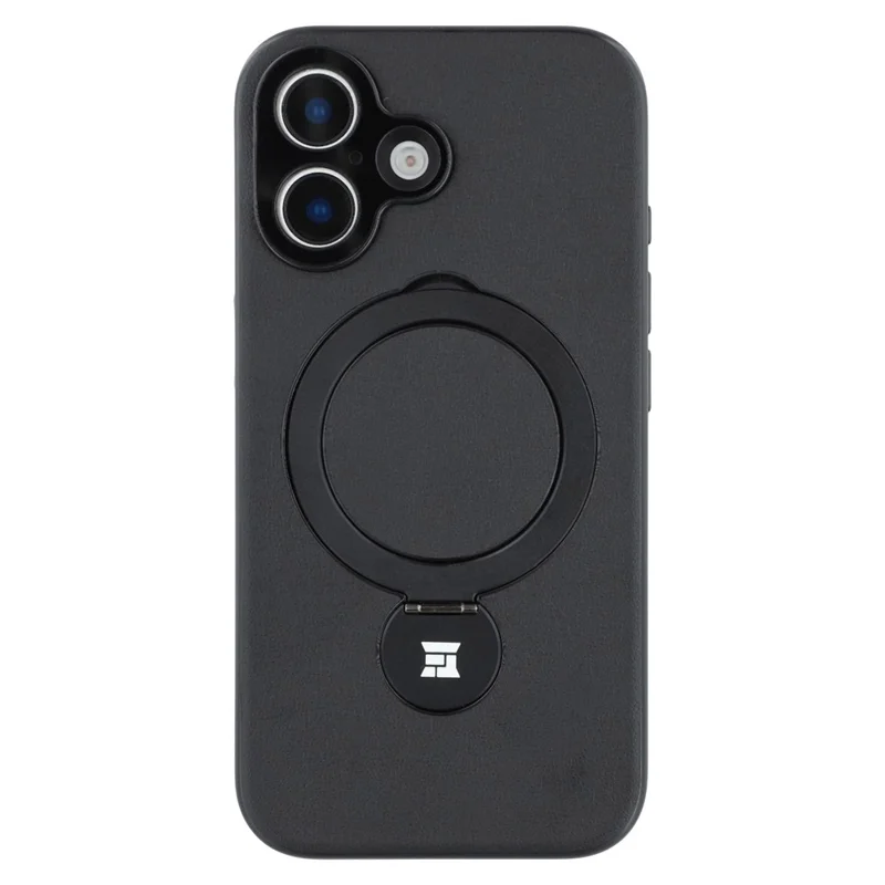 For iPhone 16 Case Kickstand TPU PC Leather Phone Back Cover with AI Button - Black