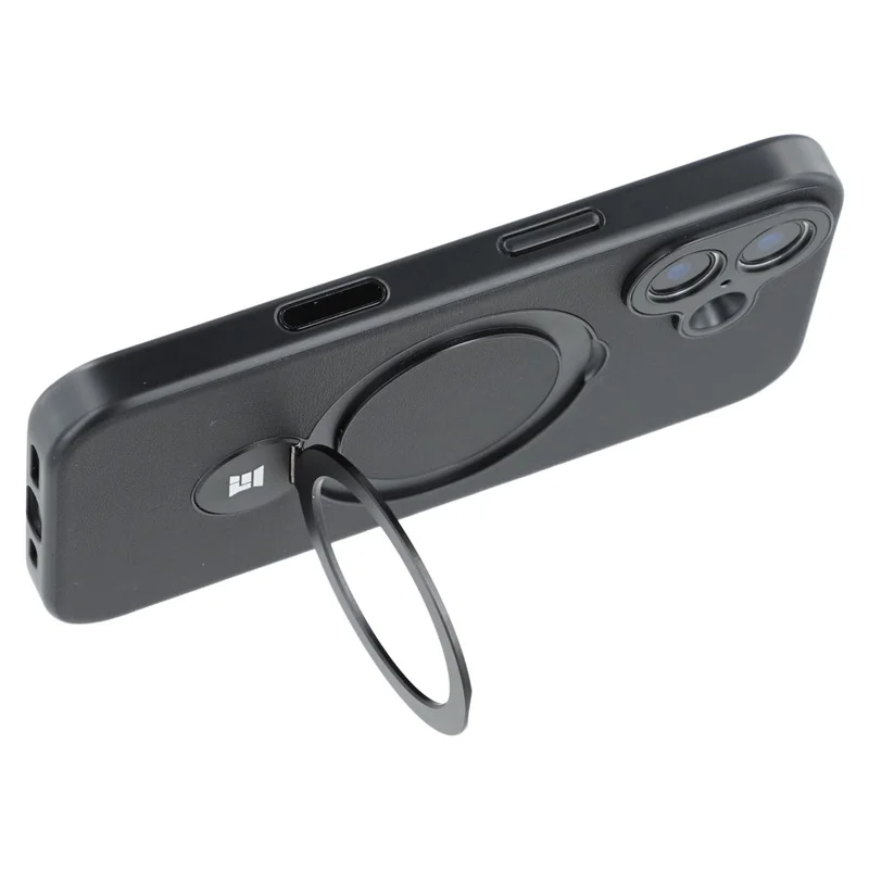 For iPhone 16 Plus Case Kickstand TPU PC Leather Phone Back Cover with AI Button - Zwart