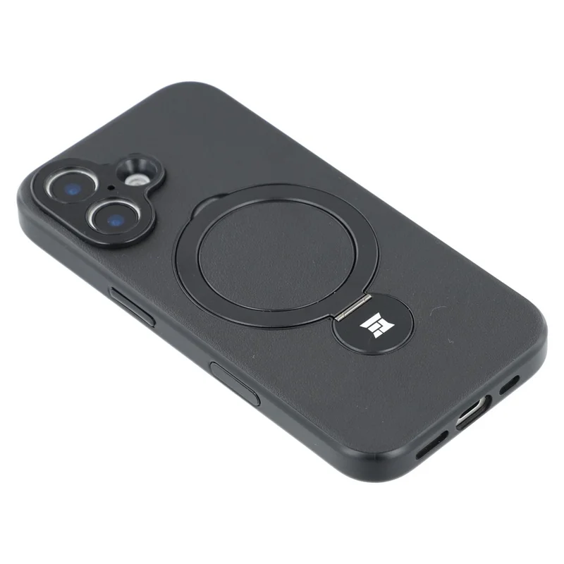 For iPhone 16 Plus Case Kickstand TPU PC Leather Phone Back Cover with AI Button - Zwart