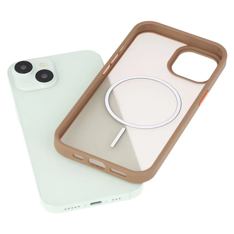 Für iPhone 15 Magnetische Hülle Skin Touch TPU + PC Handyrückseite - Braun