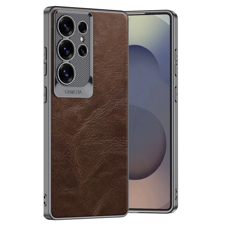 GKK For Samsung Galaxy S25 Ultra Case Waxy PU + TPU + PC Phone Back Cover Dragon Scale Design - Brown