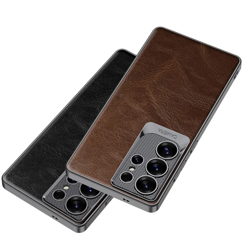 GKK For Samsung Galaxy S25 Ultra Case Waxy PU + TPU + PC Phone Back Cover Dragon Scale Design - Brown