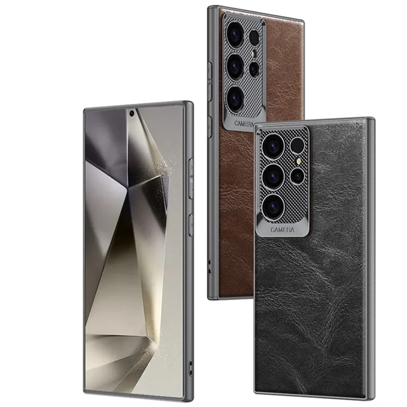 GKK For Samsung Galaxy S24 Ultra Case Waxy PU + TPU + PC Phone Back Cover Dragon Scale Design - Brown