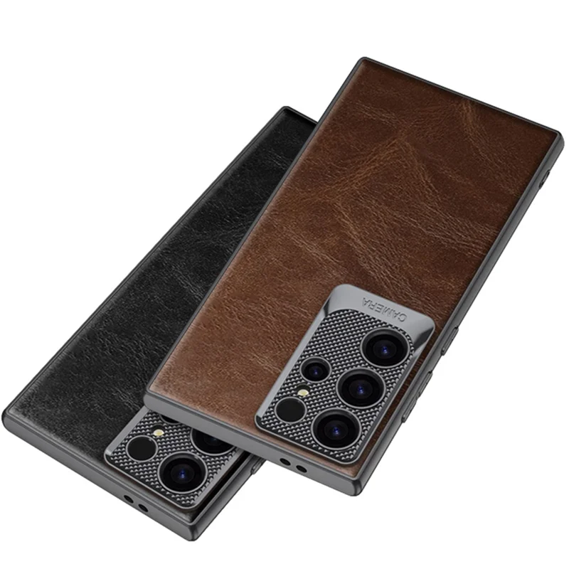 GKK For Samsung Galaxy S23 Ultra Case Waxy PU + TPU + PC Phone Back Cover Dragon Scale Design - Brown