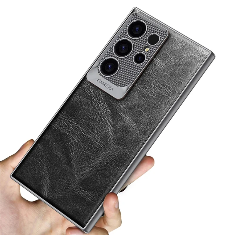 GKK For Samsung Galaxy S23 Ultra Case Waxy PU + TPU + PC Phone Back Cover Dragon Scale Design - Brown