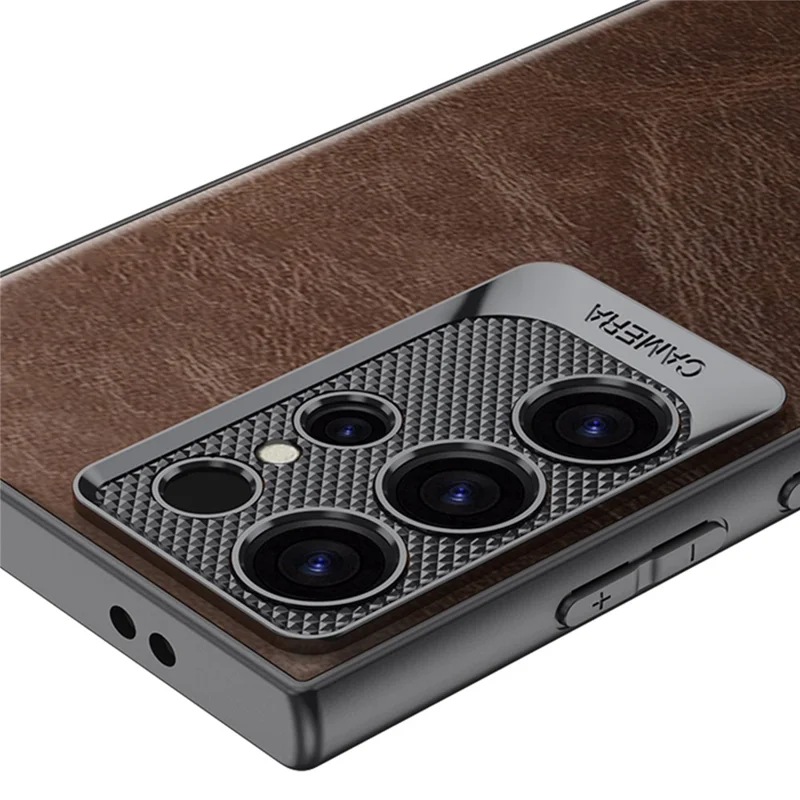 GKK For Samsung Galaxy S23 Ultra Case Waxy PU + TPU + PC Phone Back Cover Dragon Scale Design - Brown